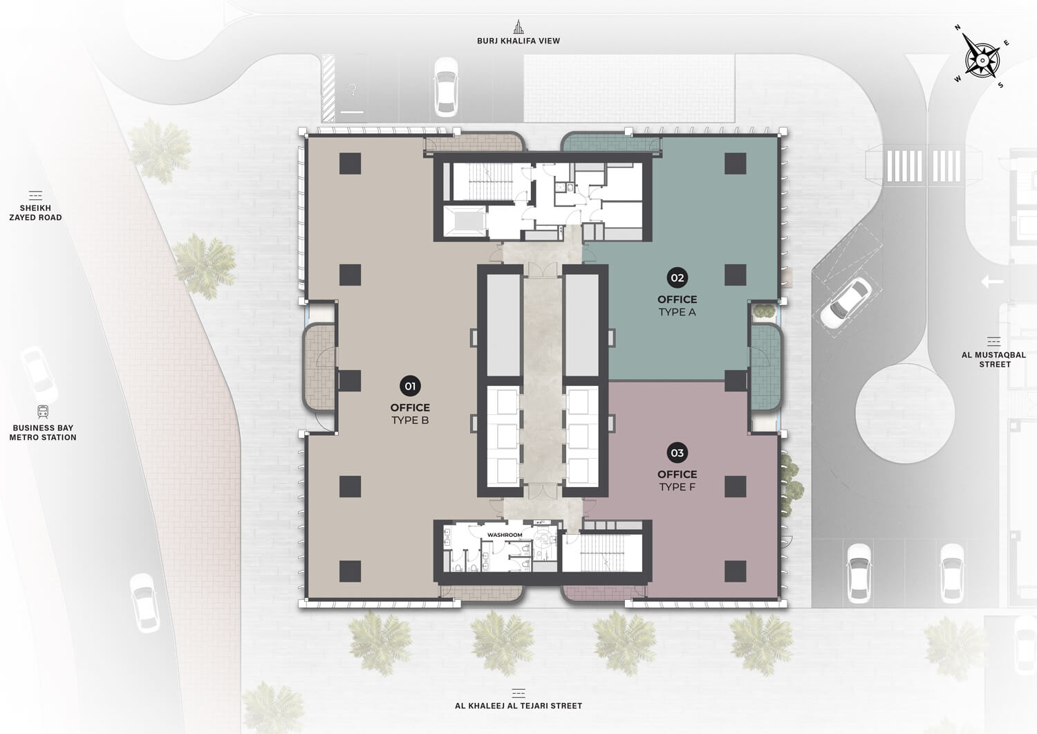 Berkeley Tower floor plan, Up to three offices per floor: 2,503 to 5,376 sq ft