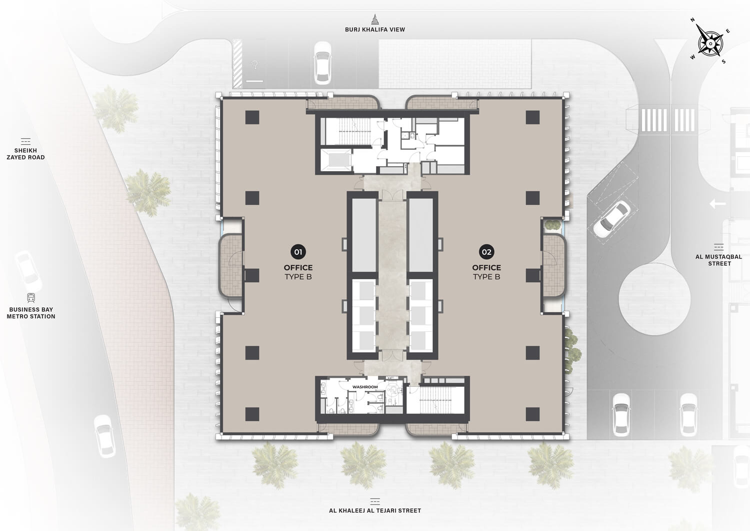 Berkeley Tower floor plan, Up to two offices per floor: 5,401 to 5,409 sq ft