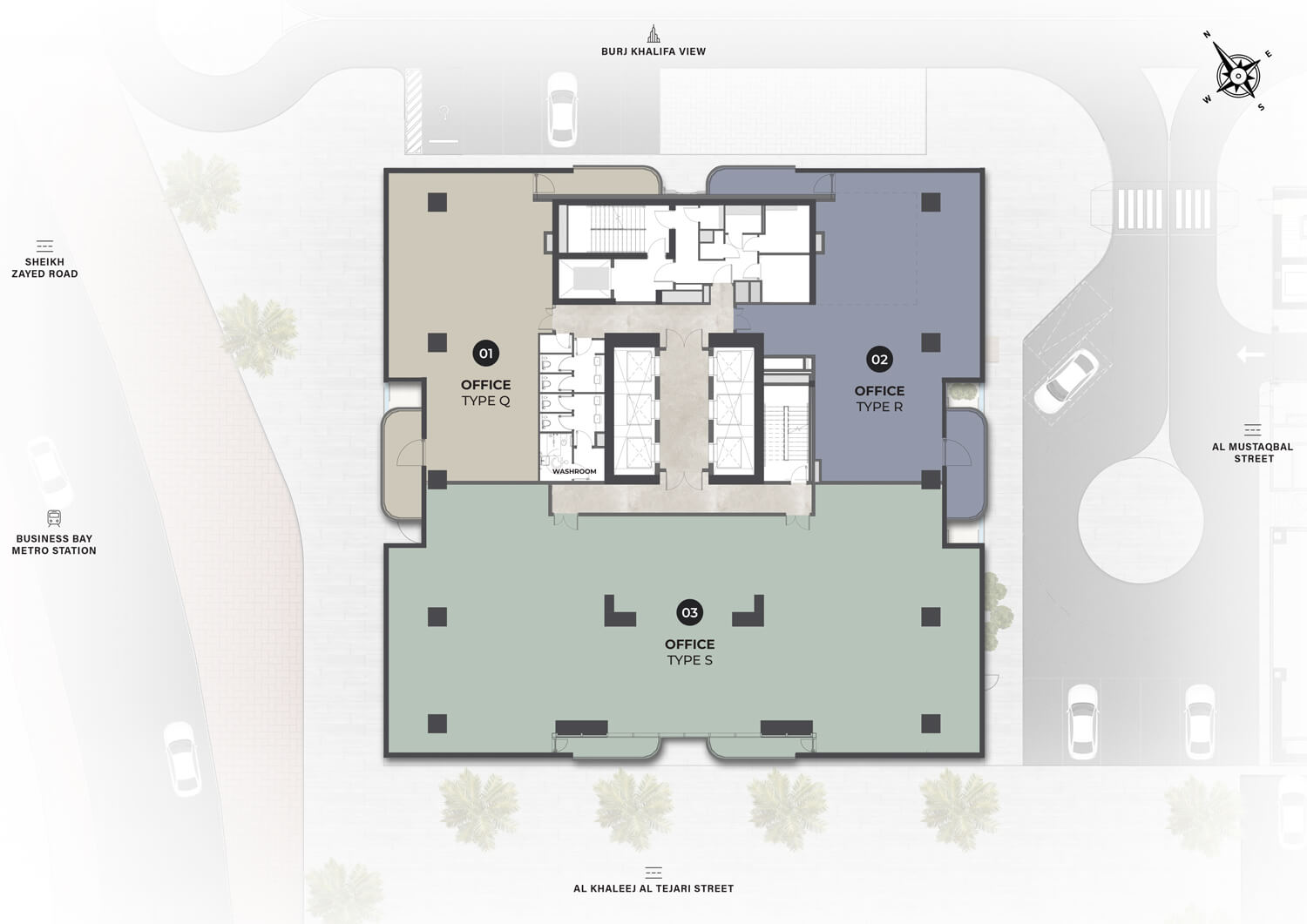 Berkeley Tower floor plan, Up to three offices per floor: 2,364 to 6,522 sq ft