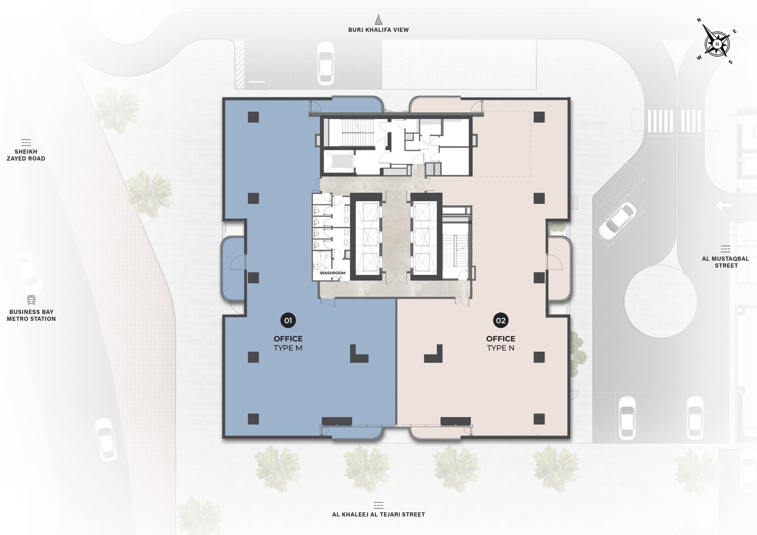 Berkeley Tower floor plan, Up to two offices per floor: 5,620 to 5,888 sq ft