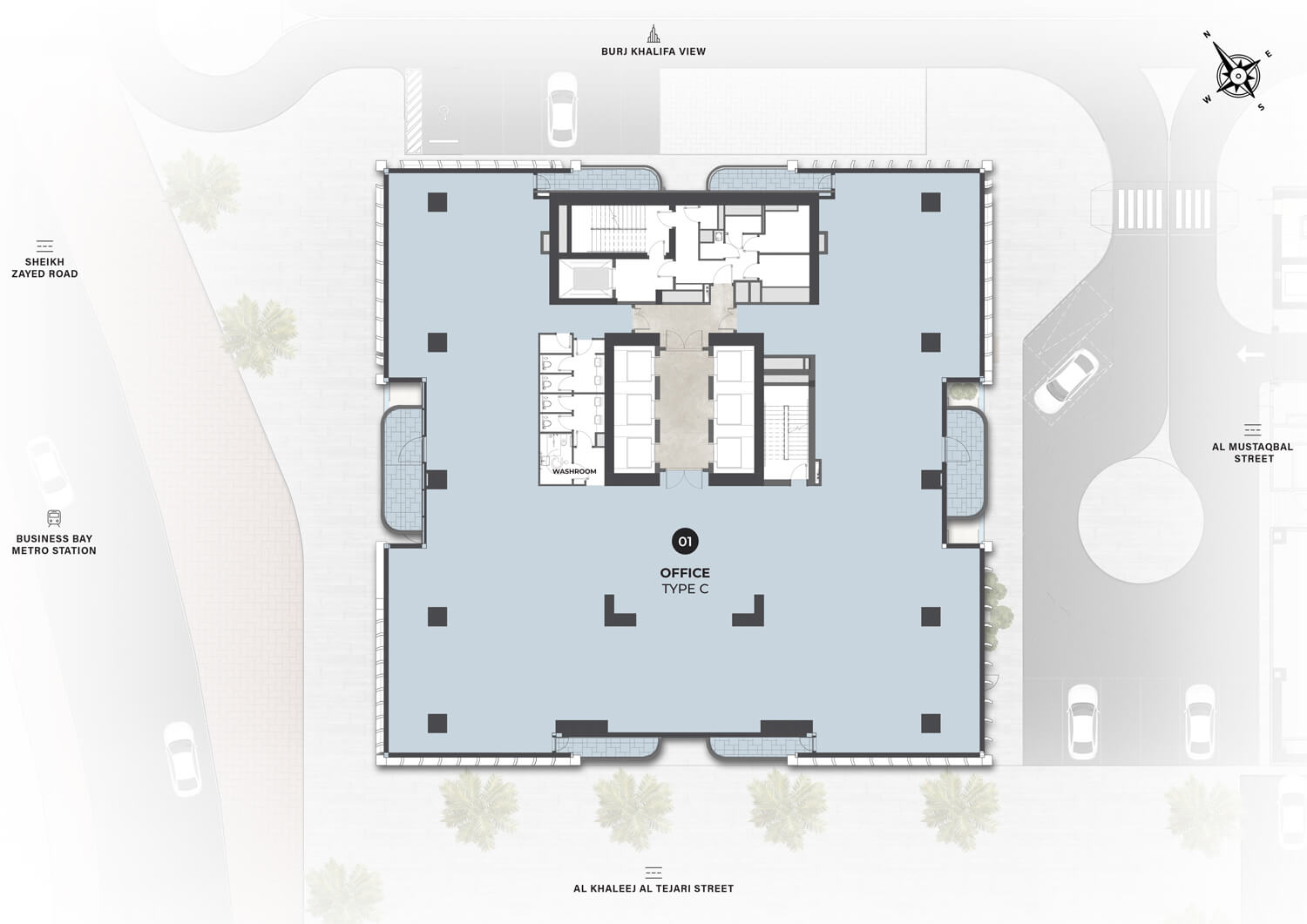 Berkeley Tower floor plan, Full floor, single occupier: 12,182 to 12,507 sq ft