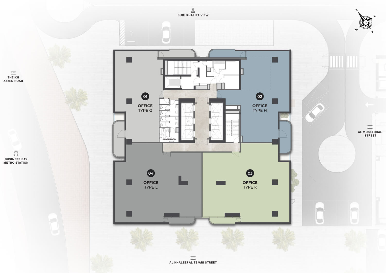 Berkeley Tower floor plan, Up to four offices per floor: 2,384 to 3,264 sq ft